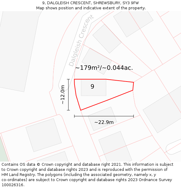 9, DALGLEISH CRESCENT, SHREWSBURY, SY3 9FW: Plot and title map