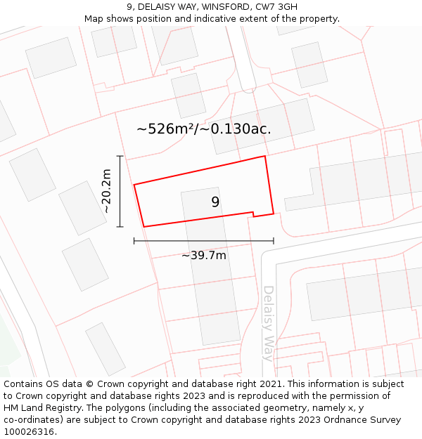 9, DELAISY WAY, WINSFORD, CW7 3GH: Plot and title map