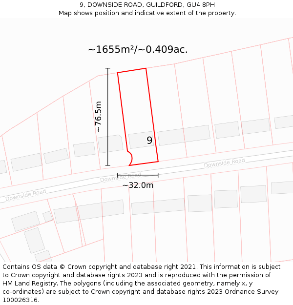 9, DOWNSIDE ROAD, GUILDFORD, GU4 8PH: Plot and title map