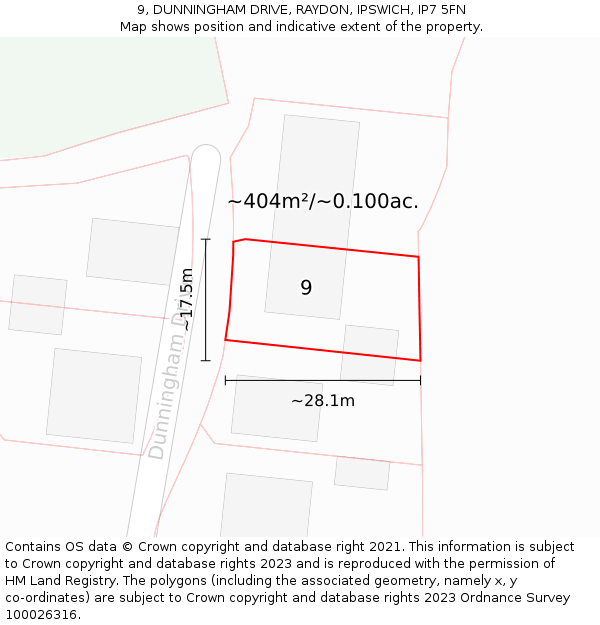 9, DUNNINGHAM DRIVE, RAYDON, IPSWICH, IP7 5FN: Plot and title map