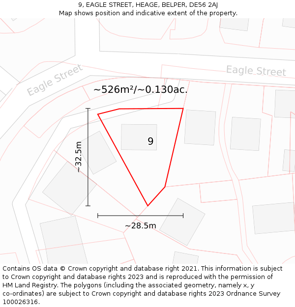 9, EAGLE STREET, HEAGE, BELPER, DE56 2AJ: Plot and title map