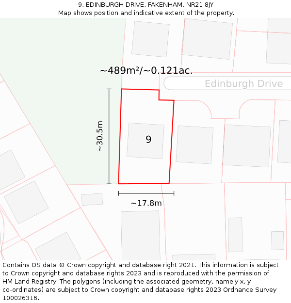 9, EDINBURGH DRIVE, FAKENHAM, NR21 8JY: Plot and title map