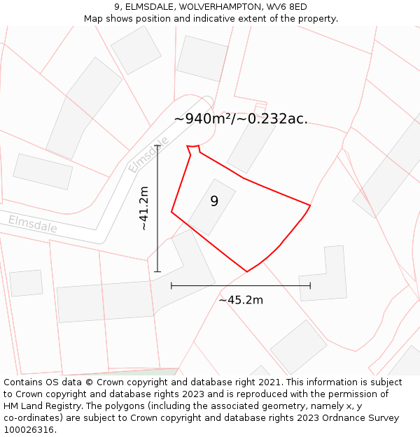 9, ELMSDALE, WOLVERHAMPTON, WV6 8ED: Plot and title map