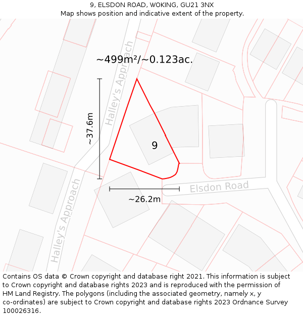 9, ELSDON ROAD, WOKING, GU21 3NX: Plot and title map