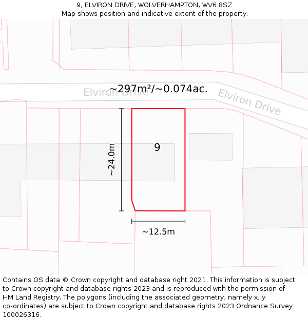 9, ELVIRON DRIVE, WOLVERHAMPTON, WV6 8SZ: Plot and title map