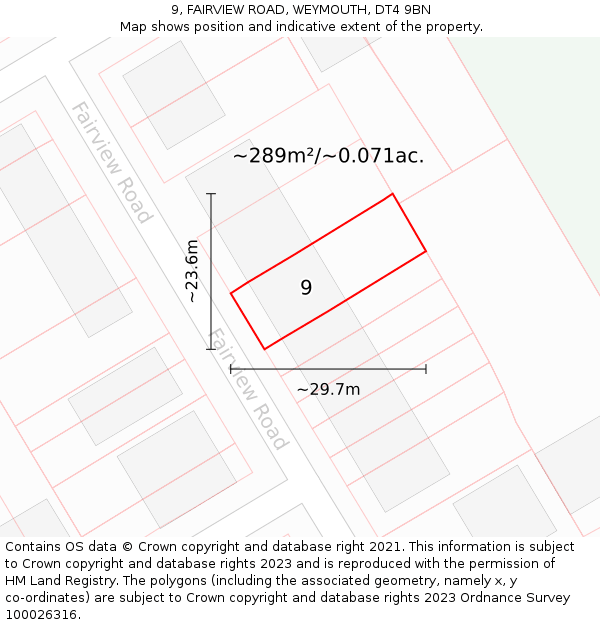 9, FAIRVIEW ROAD, WEYMOUTH, DT4 9BN: Plot and title map