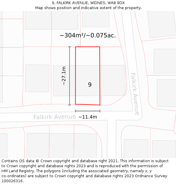 9, FALKIRK AVENUE, WIDNES, WA8 9DX: Plot and title map