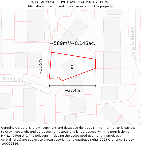 9, FARMERS GATE, HOLBEACH, SPALDING, PE12 7NT: Plot and title map