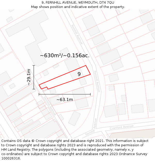 9, FERNHILL AVENUE, WEYMOUTH, DT4 7QU: Plot and title map