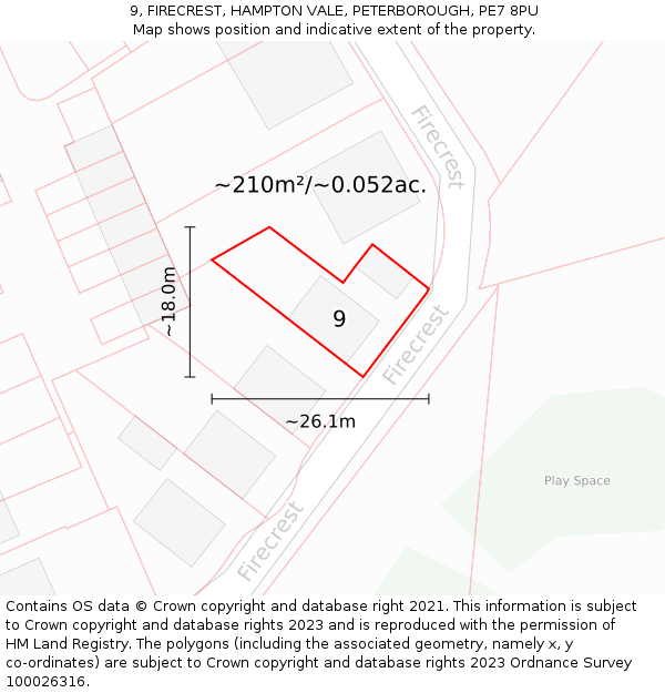 9, FIRECREST, HAMPTON VALE, PETERBOROUGH, PE7 8PU: Plot and title map