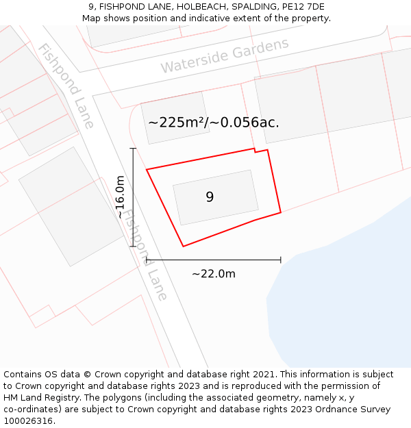 9, FISHPOND LANE, HOLBEACH, SPALDING, PE12 7DE: Plot and title map