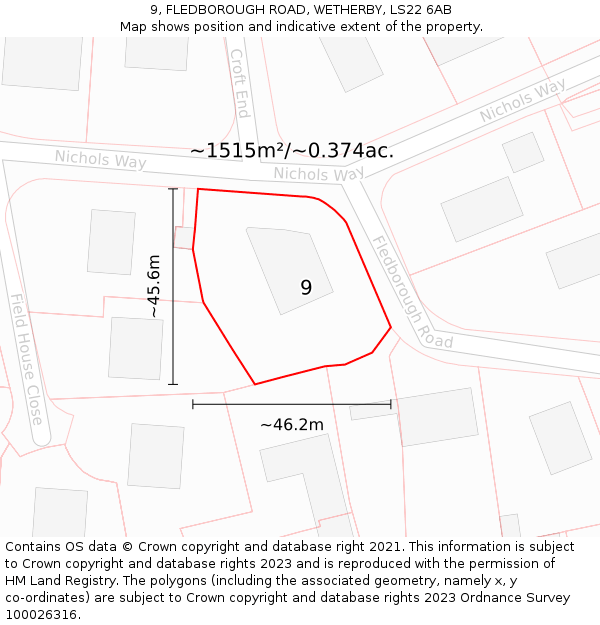 9, FLEDBOROUGH ROAD, WETHERBY, LS22 6AB: Plot and title map