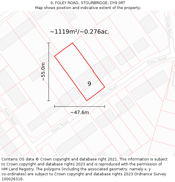 9, FOLEY ROAD, STOURBRIDGE, DY9 0RT: Plot and title map