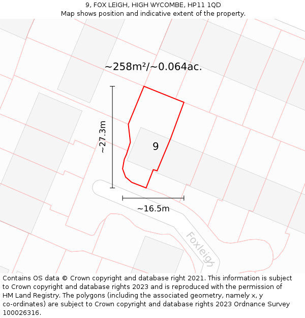 9, FOX LEIGH, HIGH WYCOMBE, HP11 1QD: Plot and title map