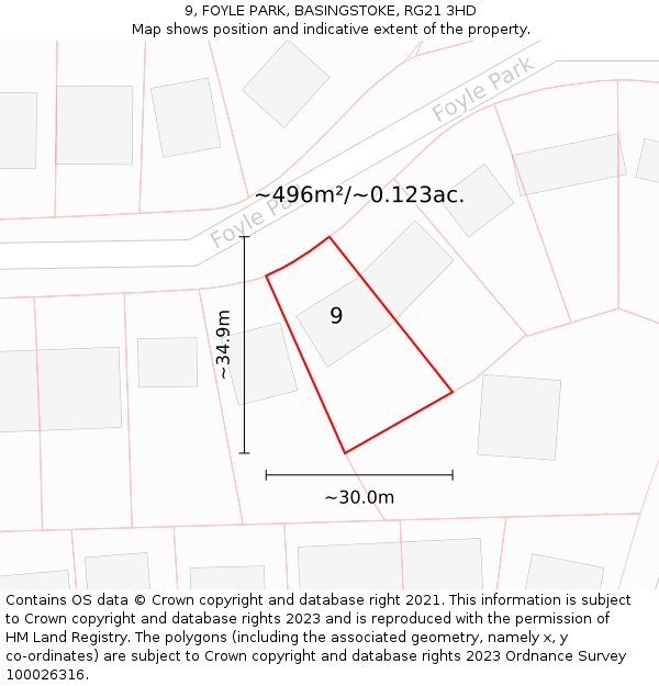 9, FOYLE PARK, BASINGSTOKE, RG21 3HD: Plot and title map