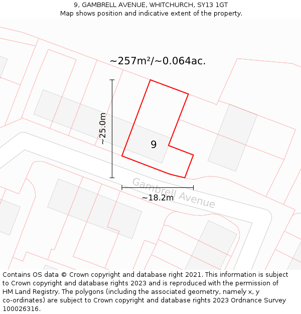 9, GAMBRELL AVENUE, WHITCHURCH, SY13 1GT: Plot and title map