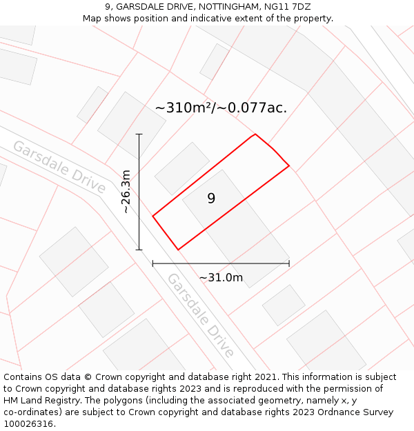 9, GARSDALE DRIVE, NOTTINGHAM, NG11 7DZ: Plot and title map