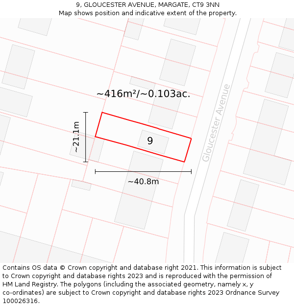 9, GLOUCESTER AVENUE, MARGATE, CT9 3NN: Plot and title map