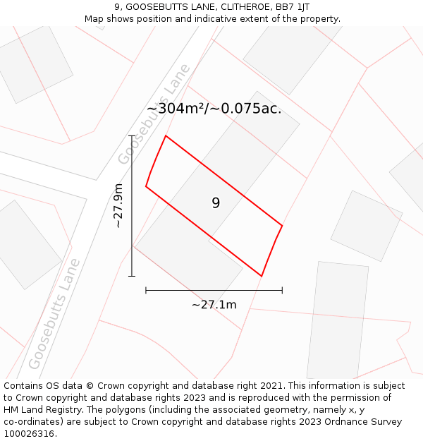 9, GOOSEBUTTS LANE, CLITHEROE, BB7 1JT: Plot and title map