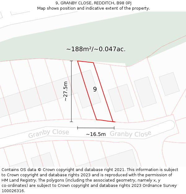 9, GRANBY CLOSE, REDDITCH, B98 0PJ: Plot and title map