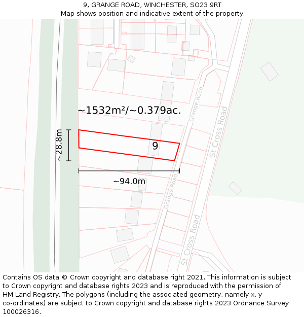 9, GRANGE ROAD, WINCHESTER, SO23 9RT: Plot and title map