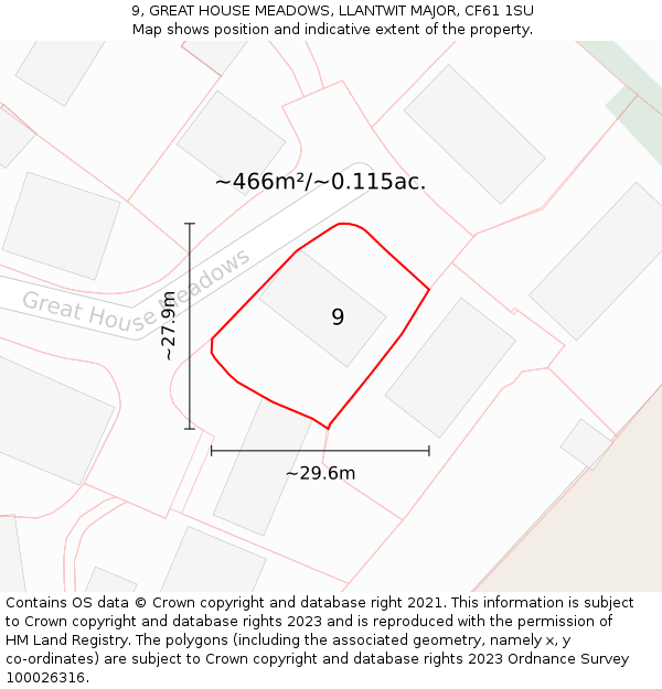 9, GREAT HOUSE MEADOWS, LLANTWIT MAJOR, CF61 1SU: Plot and title map