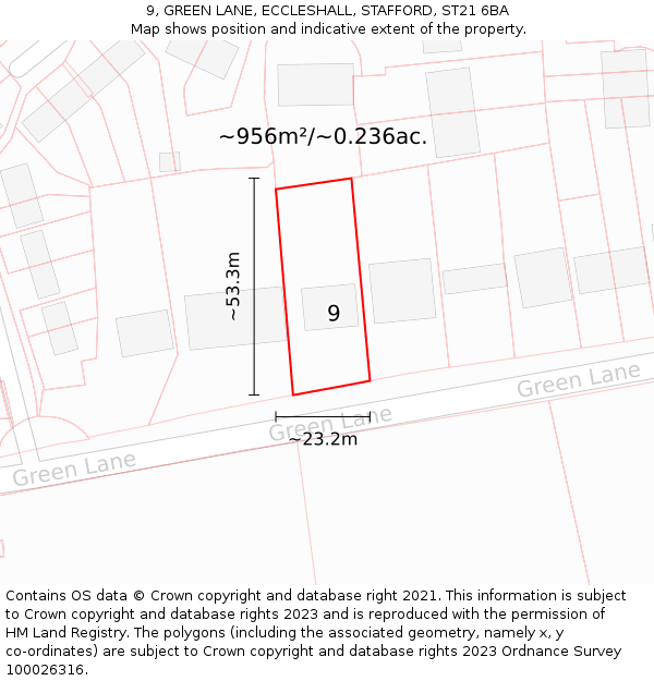 9, GREEN LANE, ECCLESHALL, STAFFORD, ST21 6BA: Plot and title map