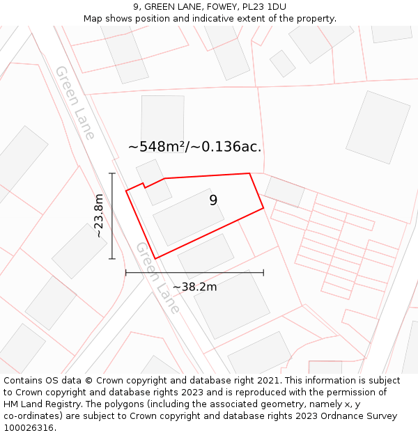 9, GREEN LANE, FOWEY, PL23 1DU: Plot and title map