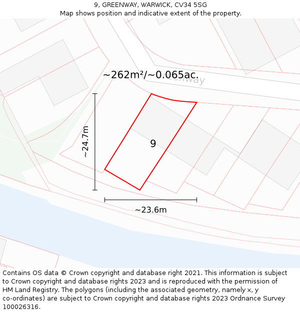 9, GREENWAY, WARWICK, CV34 5SG: Plot and title map