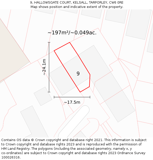 9, HALLOWSGATE COURT, KELSALL, TARPORLEY, CW6 0RE: Plot and title map