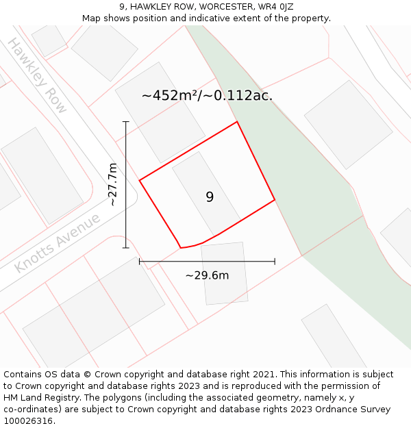 9, HAWKLEY ROW, WORCESTER, WR4 0JZ: Plot and title map