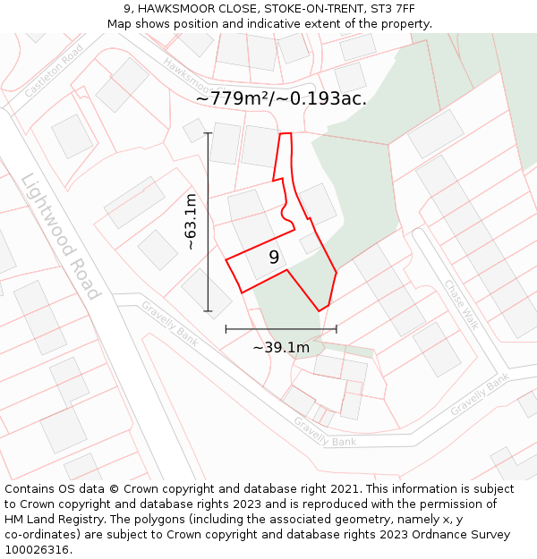9, HAWKSMOOR CLOSE, STOKE-ON-TRENT, ST3 7FF: Plot and title map