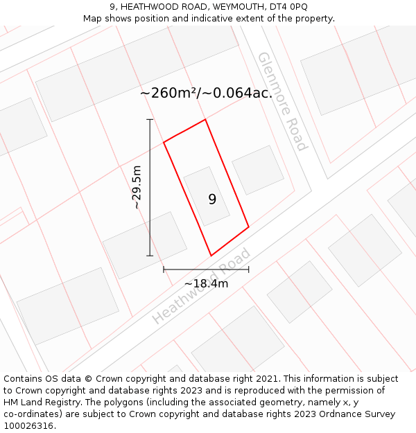 9, HEATHWOOD ROAD, WEYMOUTH, DT4 0PQ: Plot and title map
