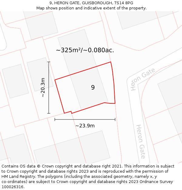 9, HERON GATE, GUISBOROUGH, TS14 8PG: Plot and title map