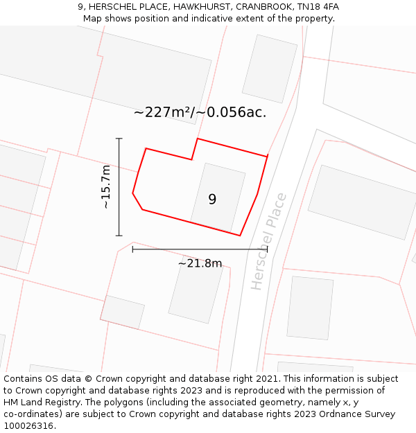 9, HERSCHEL PLACE, HAWKHURST, CRANBROOK, TN18 4FA: Plot and title map