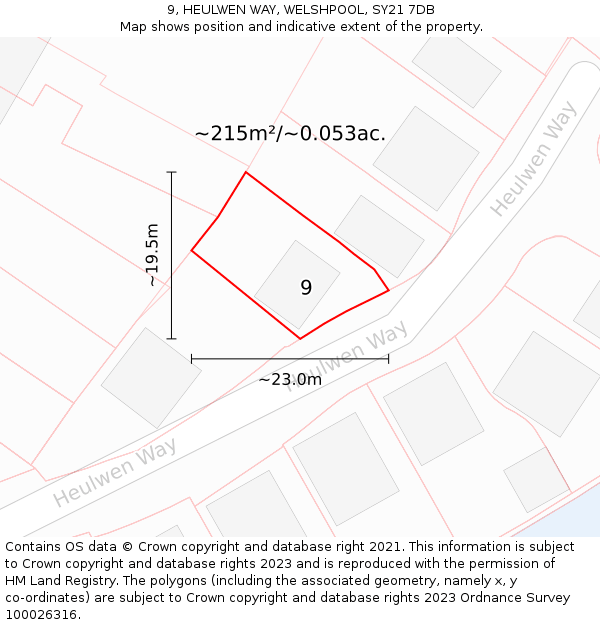 9, HEULWEN WAY, WELSHPOOL, SY21 7DB: Plot and title map