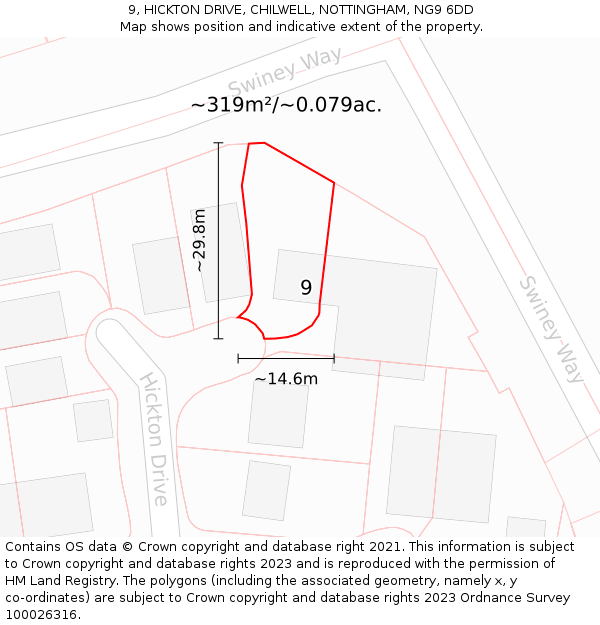 9, HICKTON DRIVE, CHILWELL, NOTTINGHAM, NG9 6DD: Plot and title map