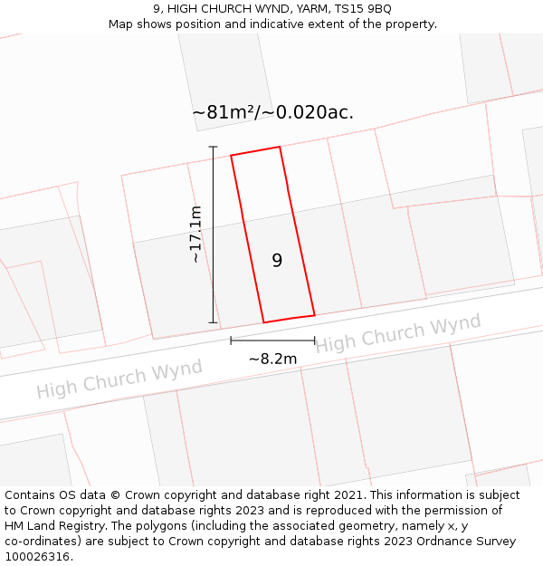 9, HIGH CHURCH WYND, YARM, TS15 9BQ: Plot and title map