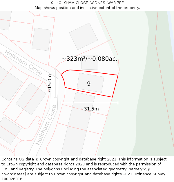 9, HOLKHAM CLOSE, WIDNES, WA8 7EE: Plot and title map