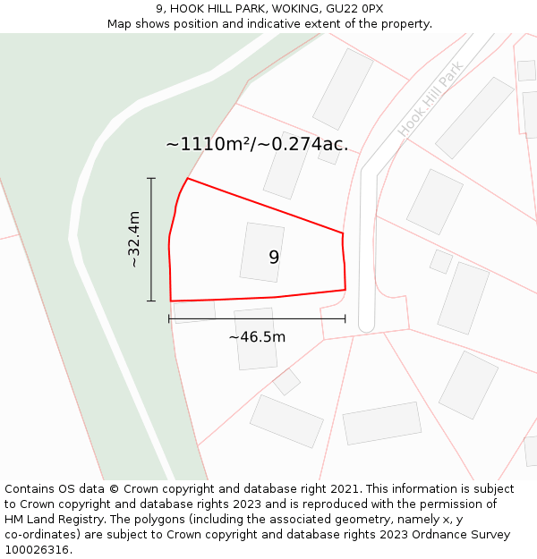 9, HOOK HILL PARK, WOKING, GU22 0PX: Plot and title map