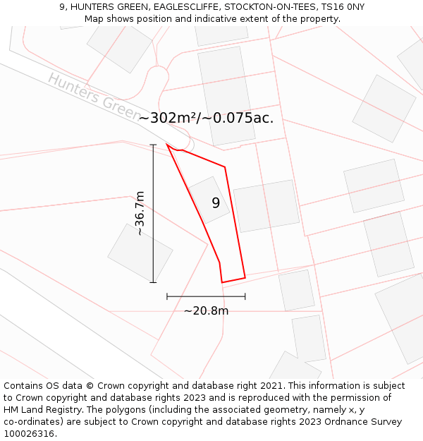 9, HUNTERS GREEN, EAGLESCLIFFE, STOCKTON-ON-TEES, TS16 0NY: Plot and title map