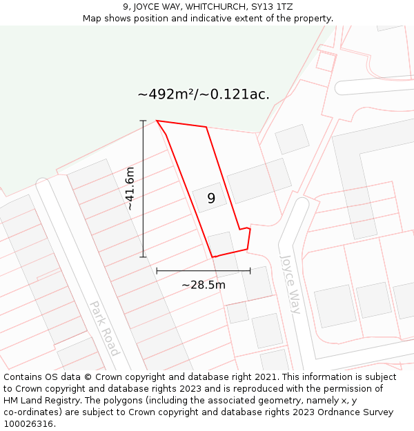 9, JOYCE WAY, WHITCHURCH, SY13 1TZ: Plot and title map