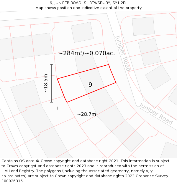 9, JUNIPER ROAD, SHREWSBURY, SY1 2BL: Plot and title map