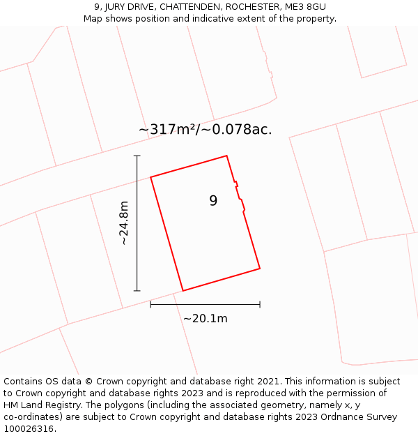 9, JURY DRIVE, CHATTENDEN, ROCHESTER, ME3 8GU: Plot and title map