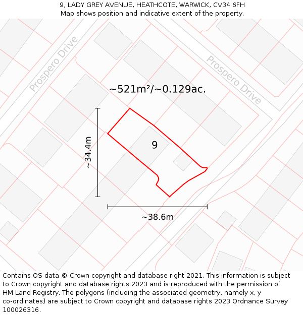 9, LADY GREY AVENUE, HEATHCOTE, WARWICK, CV34 6FH: Plot and title map