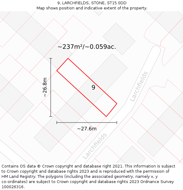 9, LARCHFIELDS, STONE, ST15 0DD: Plot and title map