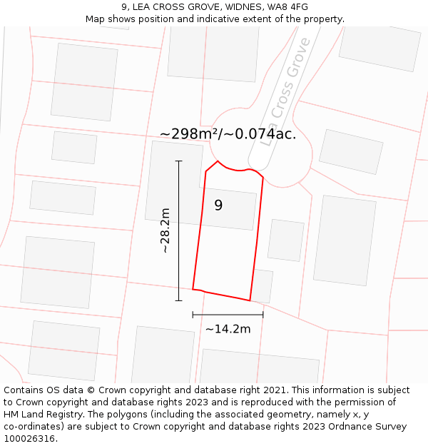 9, LEA CROSS GROVE, WIDNES, WA8 4FG: Plot and title map