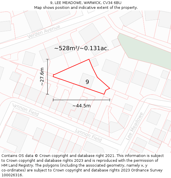 9, LEE MEADOWE, WARWICK, CV34 6BU: Plot and title map