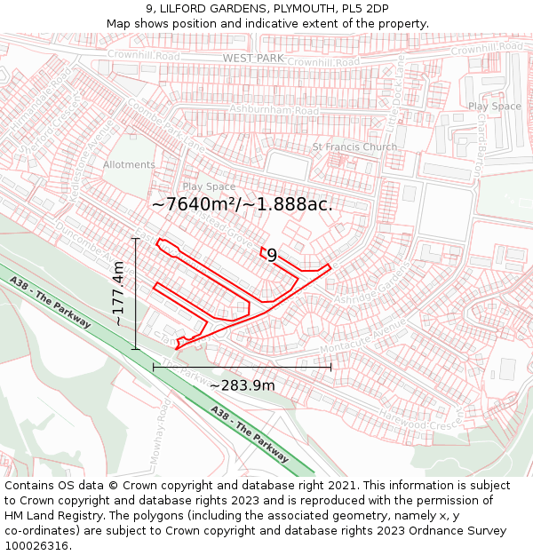 9, LILFORD GARDENS, PLYMOUTH, PL5 2DP: Plot and title map