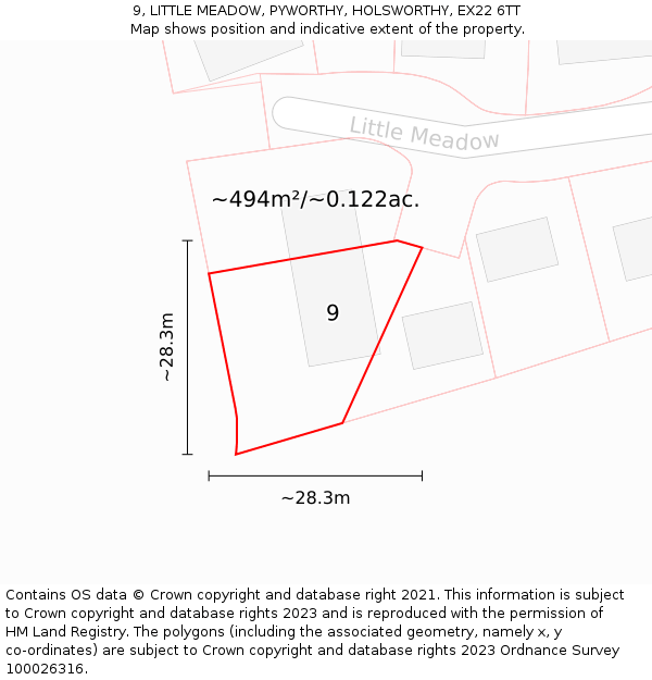 9, LITTLE MEADOW, PYWORTHY, HOLSWORTHY, EX22 6TT: Plot and title map